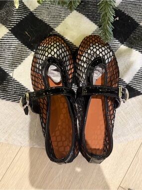 Black Patent Mesh Mary Jane Flats - Women